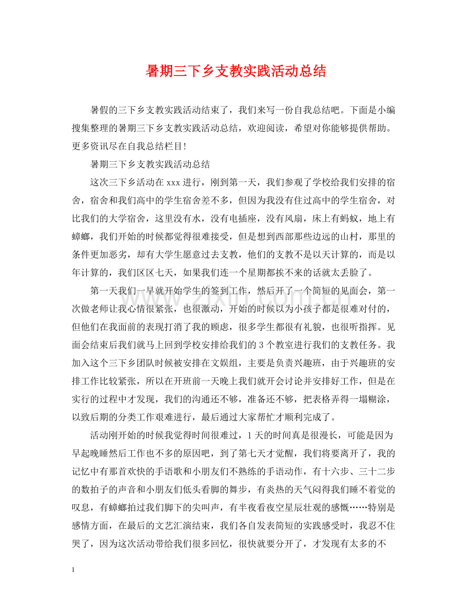 暑期三下乡支教实践活动总结.docx_第1页