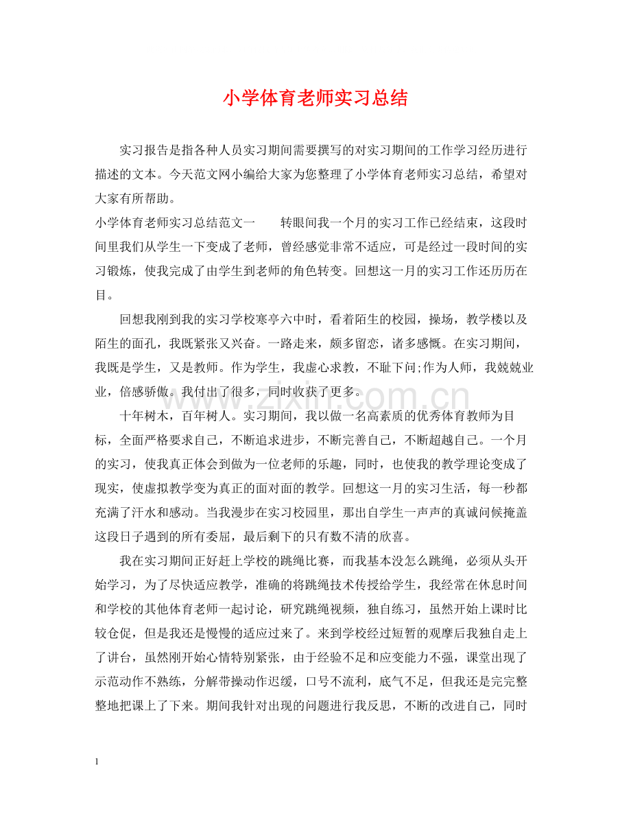 小学体育老师实习总结.docx_第1页
