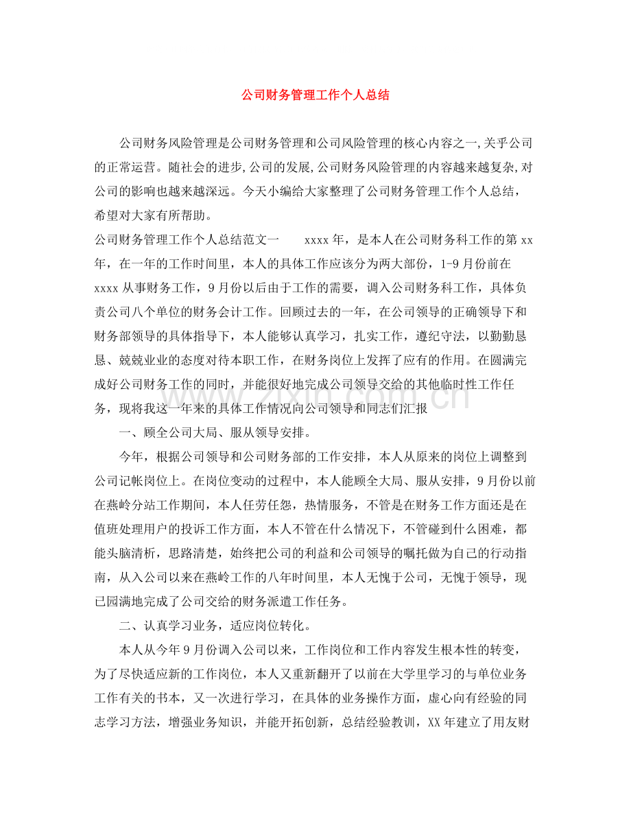 公司财务管理工作个人总结.docx_第1页