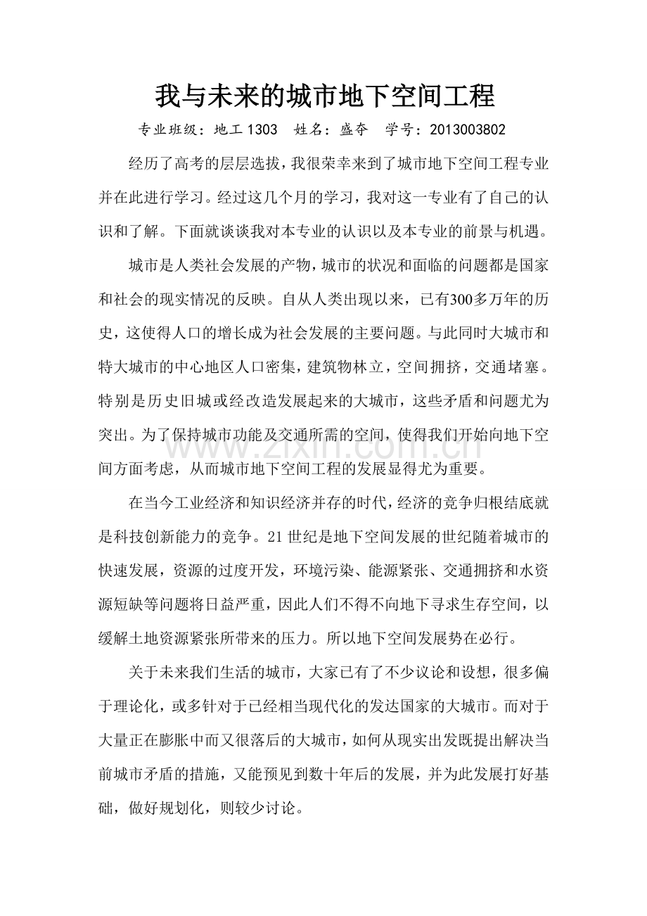 城市地下空间工程概论论文.doc_第1页