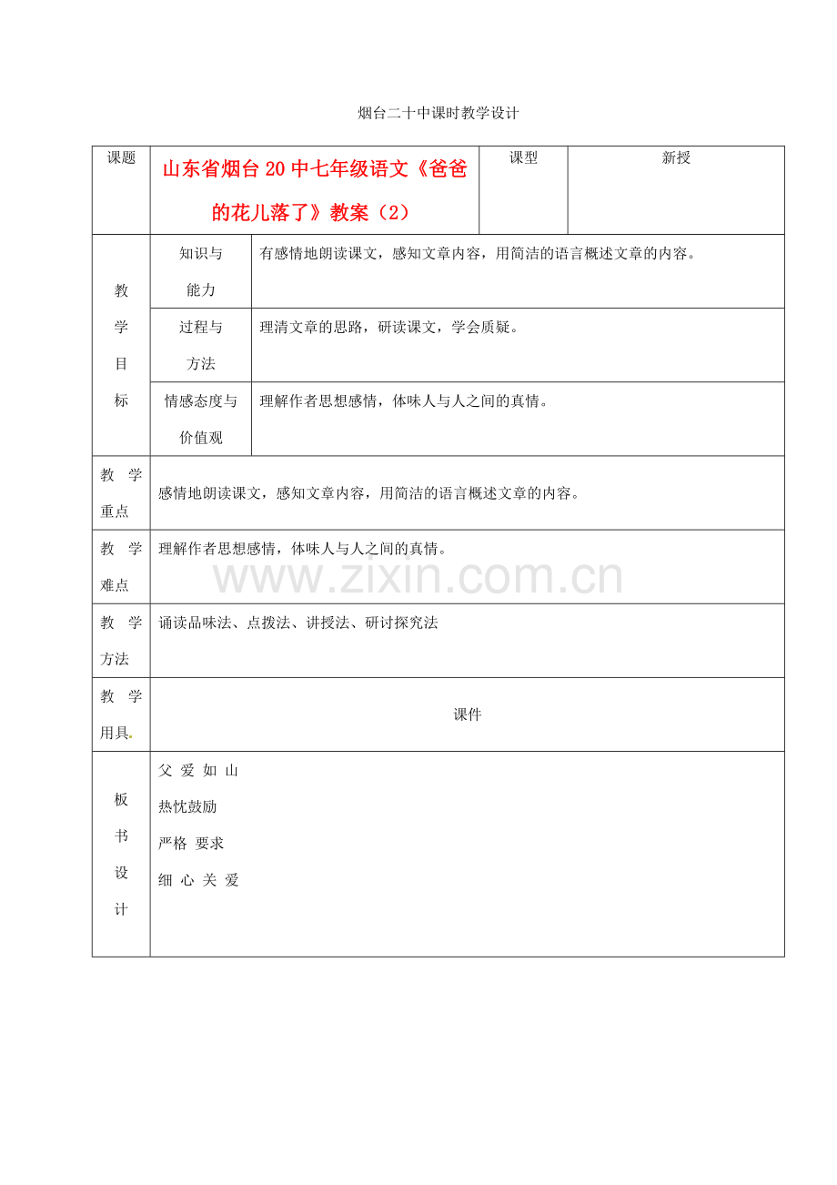 山东省烟台20中七年级语文《爸爸的花儿落了》教案（2）.doc_第1页