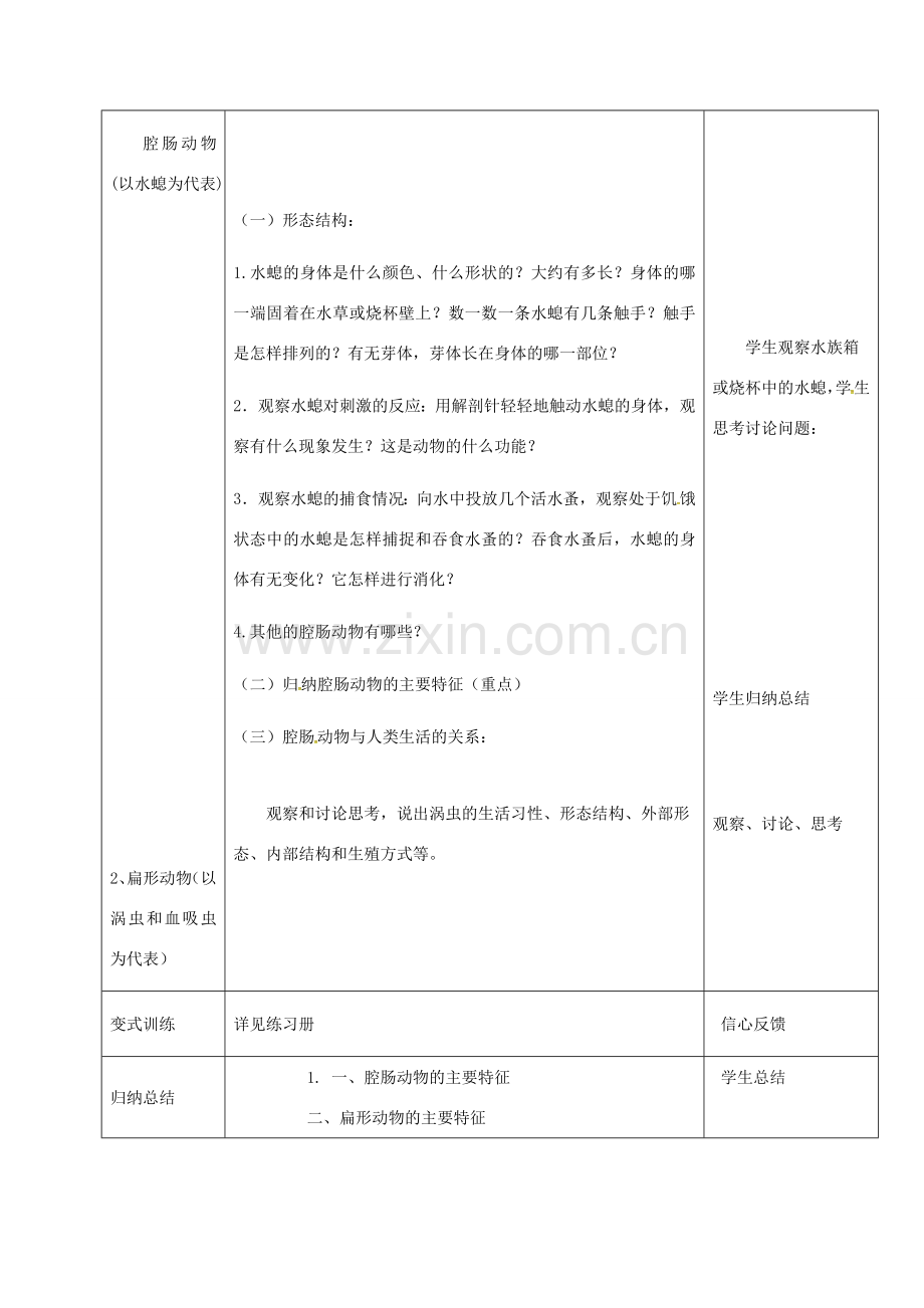 黑龙江省鸡西市八年级生物上册 5.1.1 腔肠动物和扁形动物教案 （新版）新人教版-（新版）新人教版初中八年级上册生物教案.doc_第2页