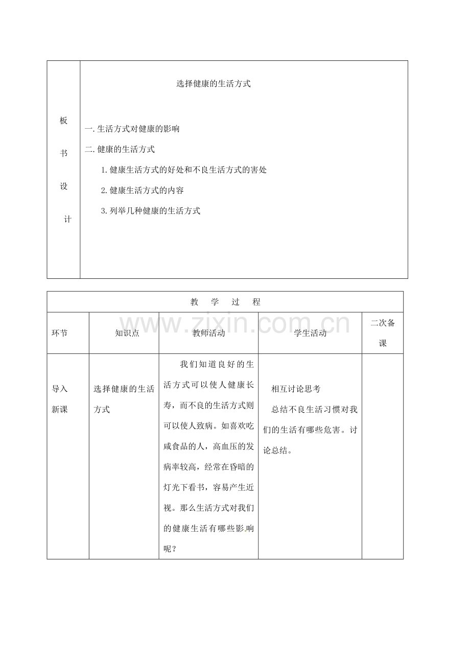 山东省泰安新泰市八年级生物下册 8.3.2 选择健康的生活方式教案新人教版.doc_第2页