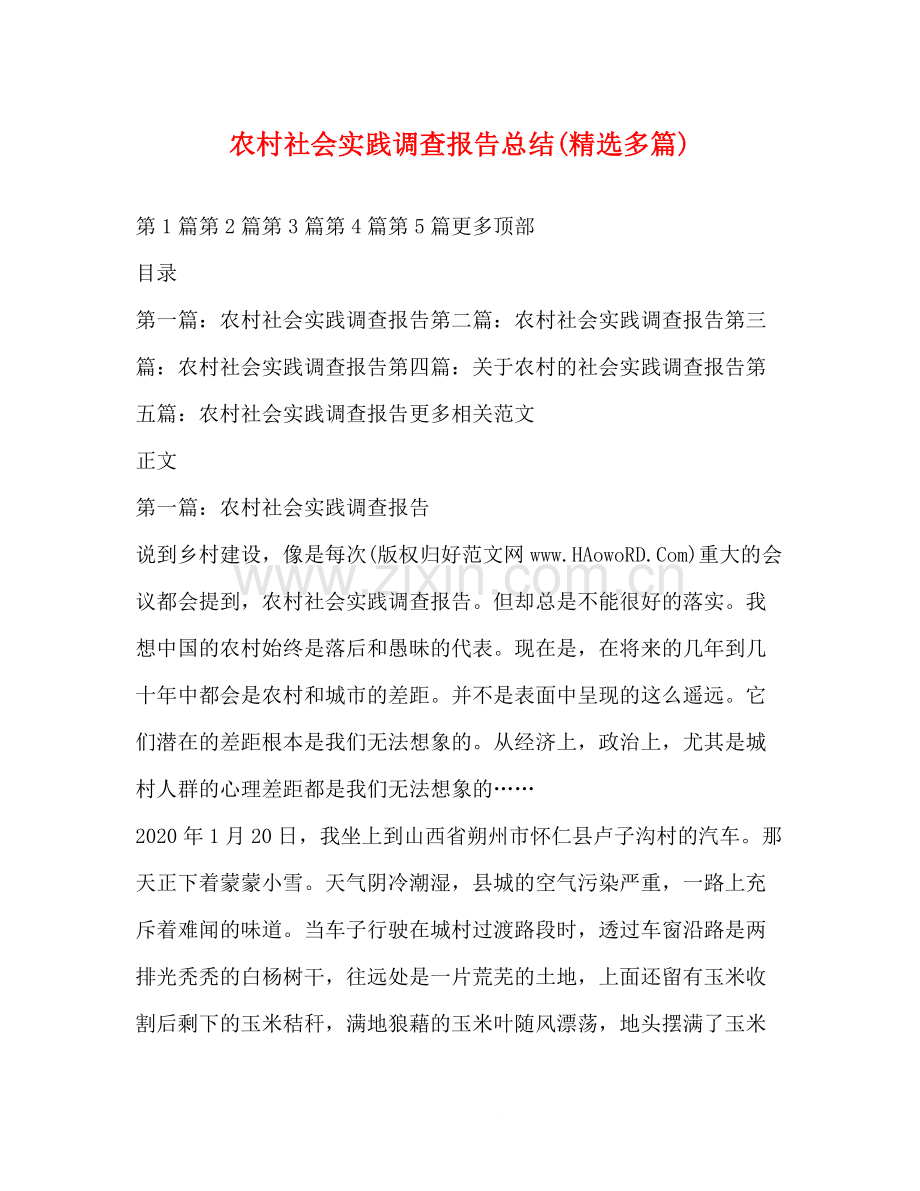 农村社会实践调查报告总结多篇).docx_第1页