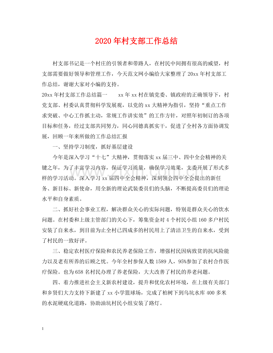 2020年村支部工作总结.docx_第1页