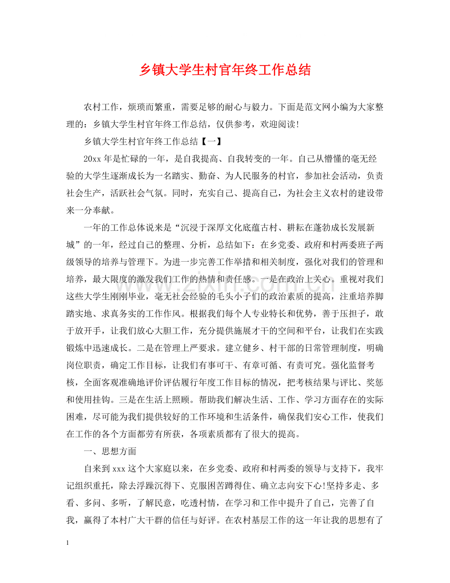 乡镇大学生村官年终工作总结.docx_第1页