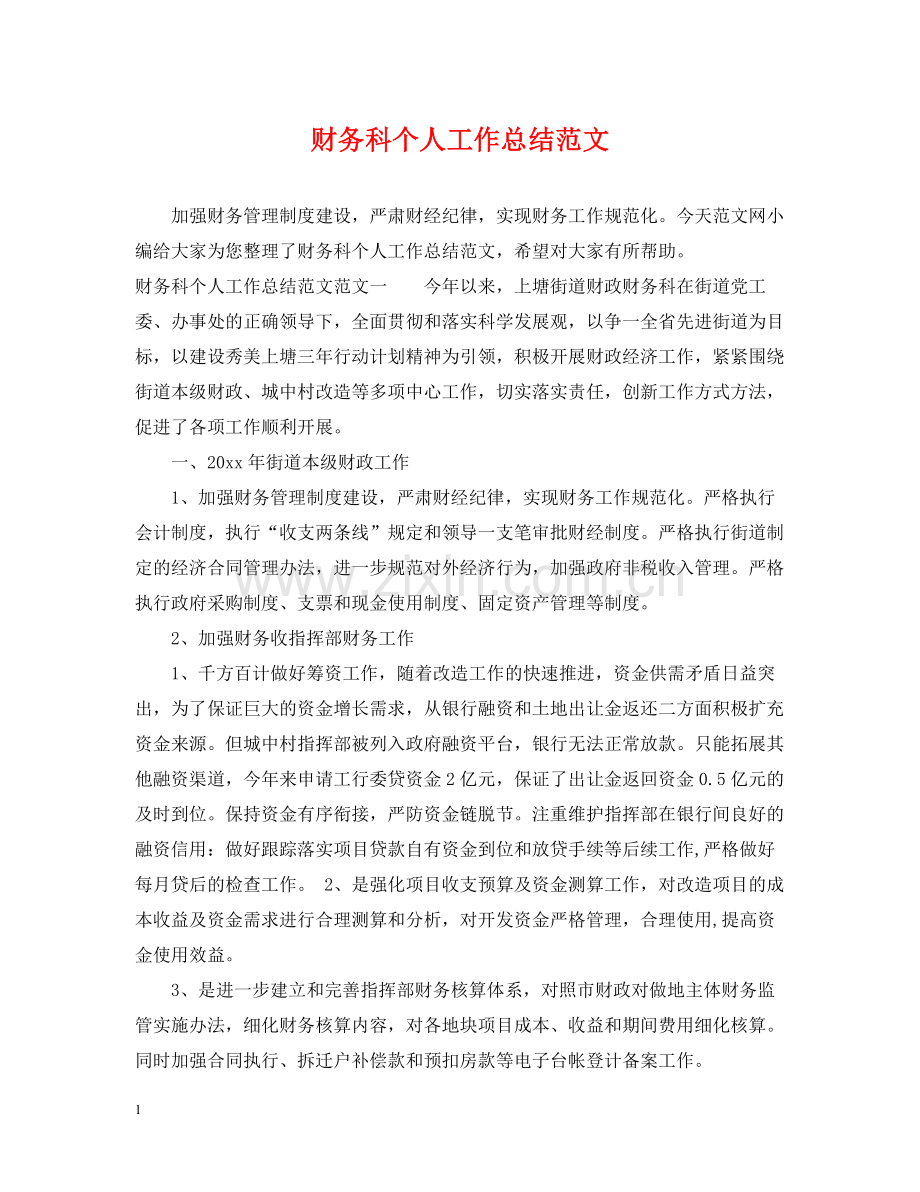 财务科个人工作总结范文2.docx_第1页