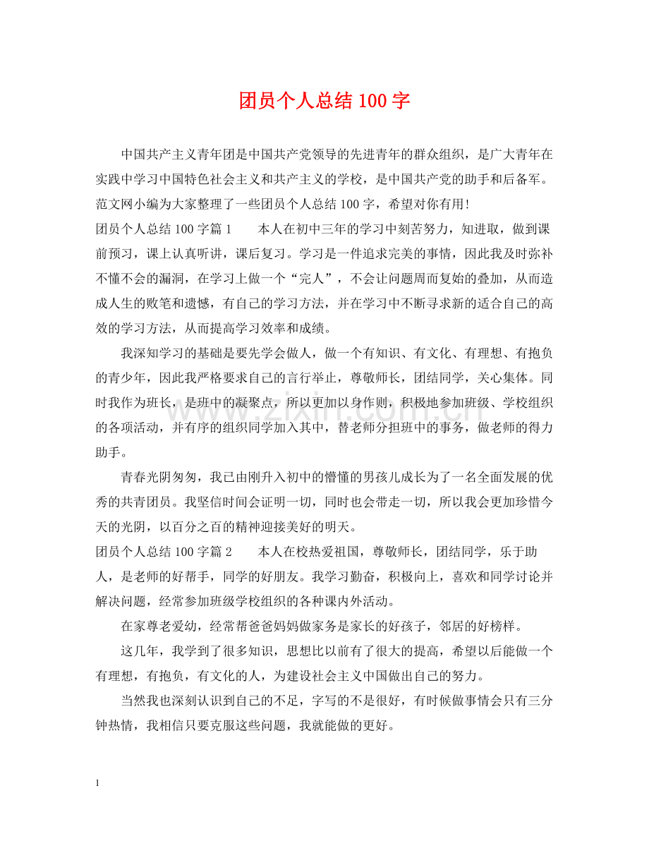 团员个人总结100字.docx_第1页