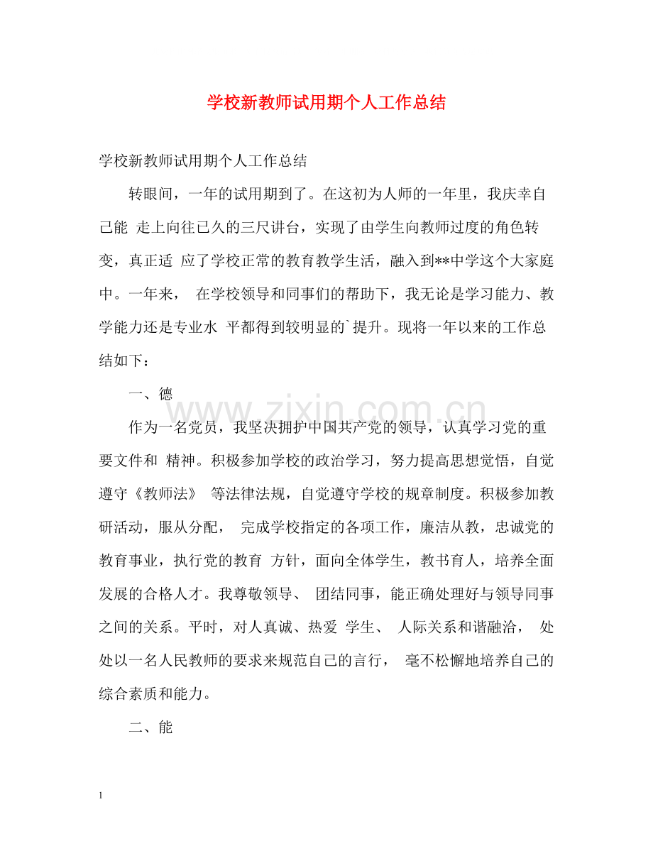 学校新教师试用期个人工作总结.docx_第1页