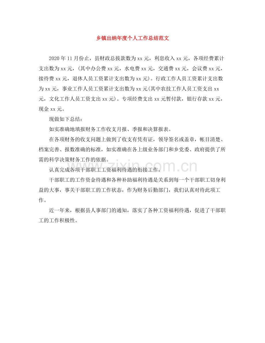 乡镇出纳年度个人工作总结范文.docx_第1页