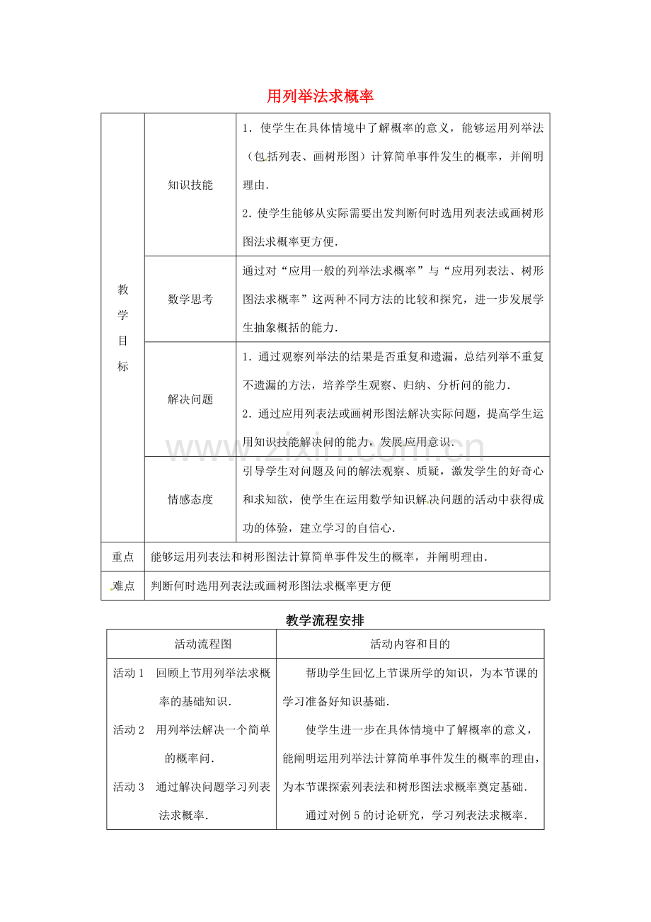 新疆石河子市第八中学九年级数学上册《25.2 用列举法求概率（三）》教案 新人教版.doc_第1页