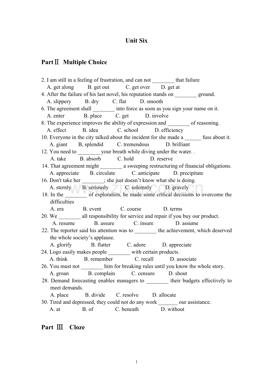 新世纪大学英语综合教程配套课程试题第三册6.doc_第1页