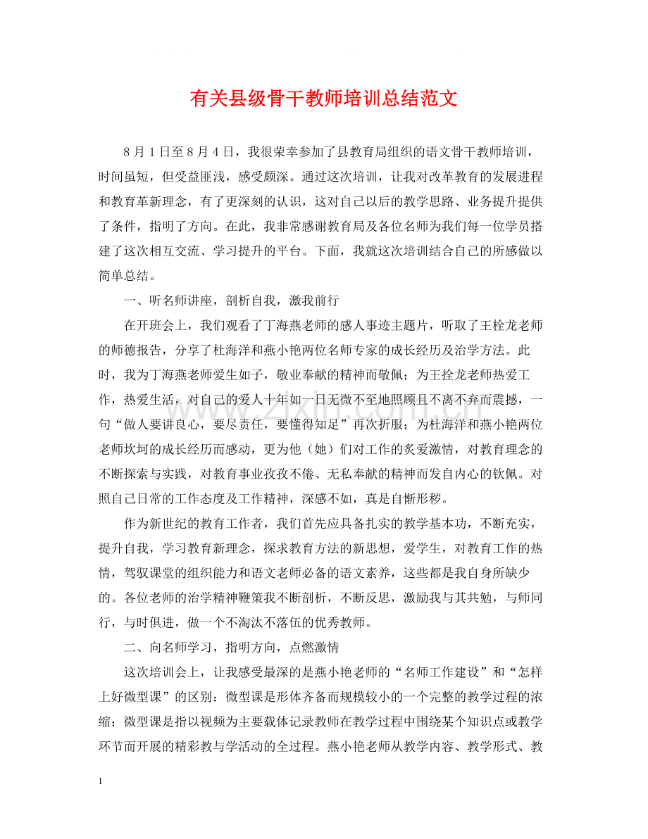 有关县级骨干教师培训总结范文.docx_第1页