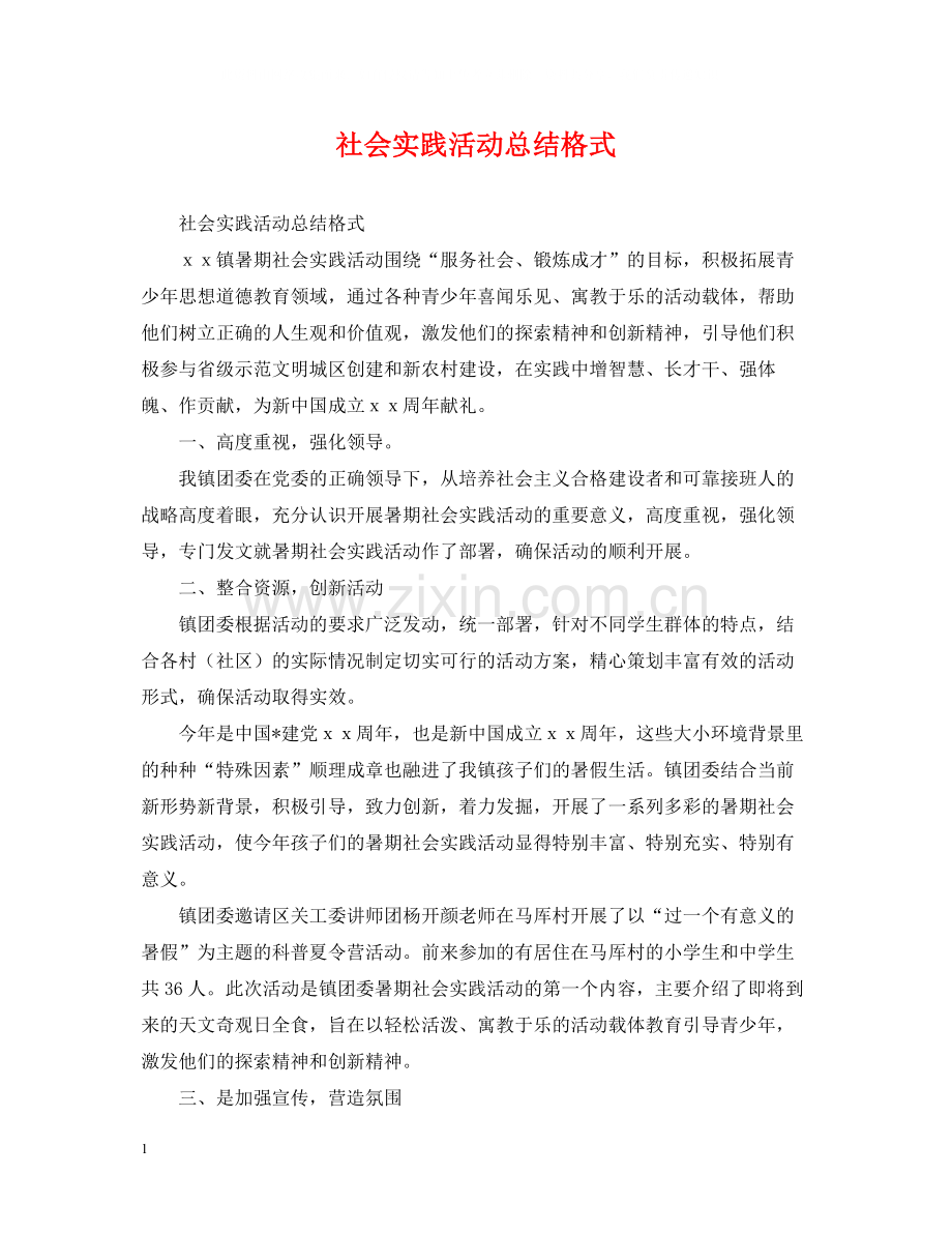 社会实践活动总结格式.docx_第1页