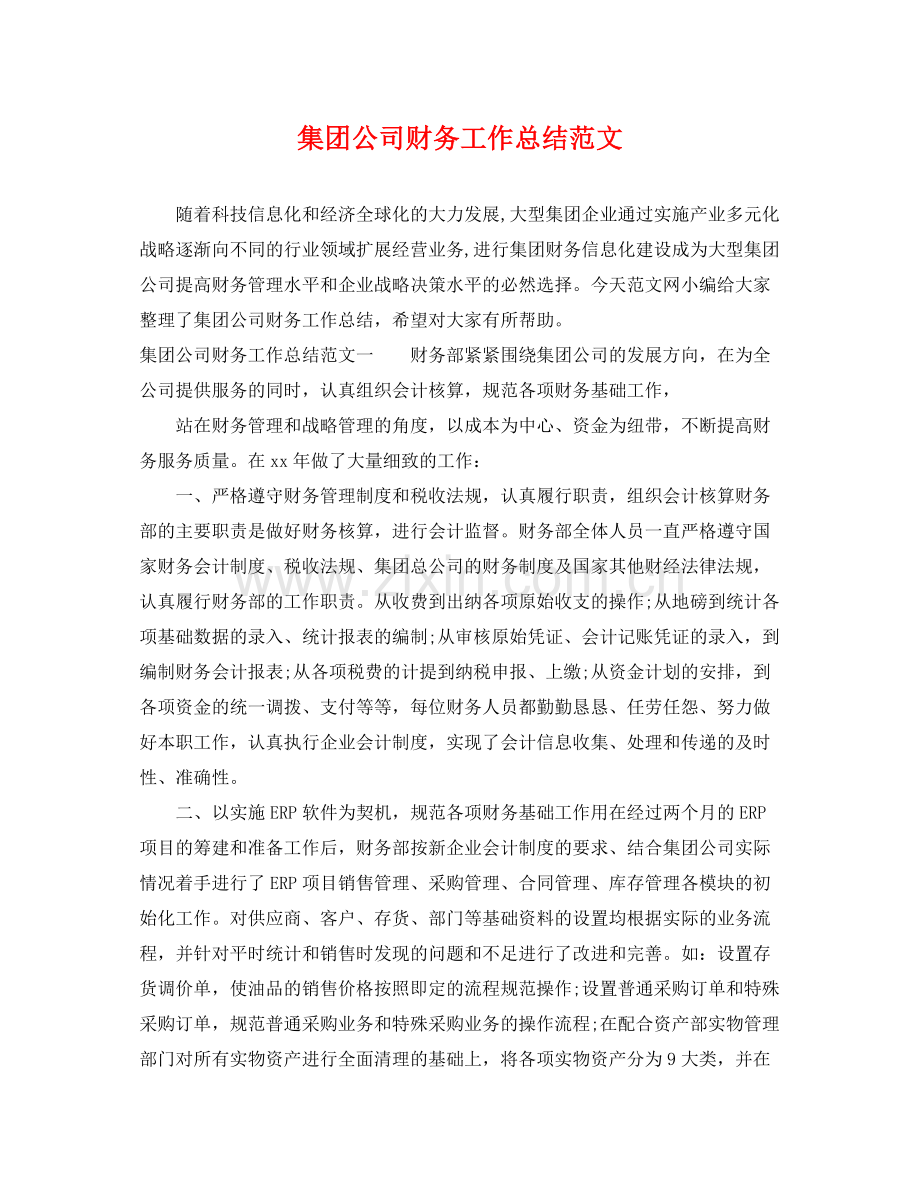 集团公司财务工作总结范文 .docx_第1页