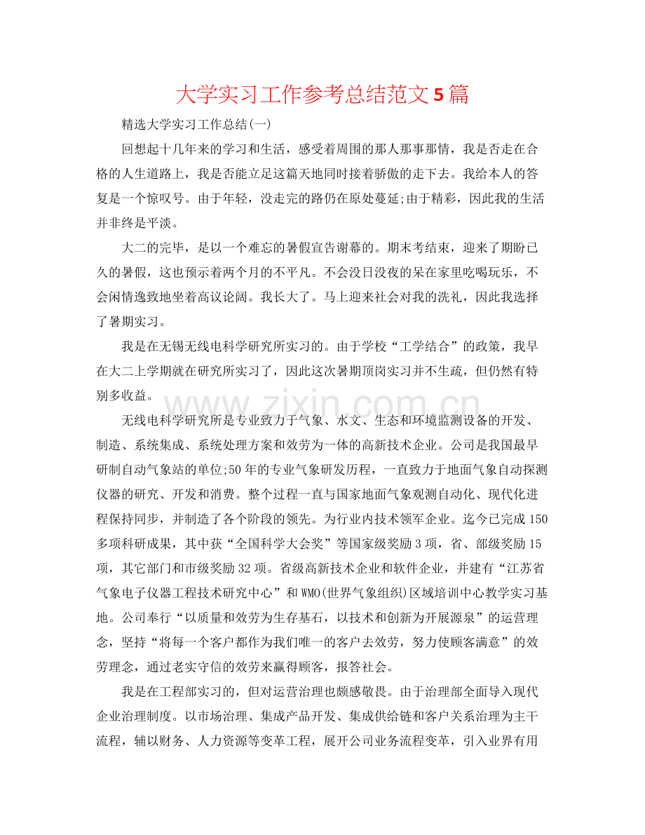 大学实习工作参考总结范文5篇.docx_第1页