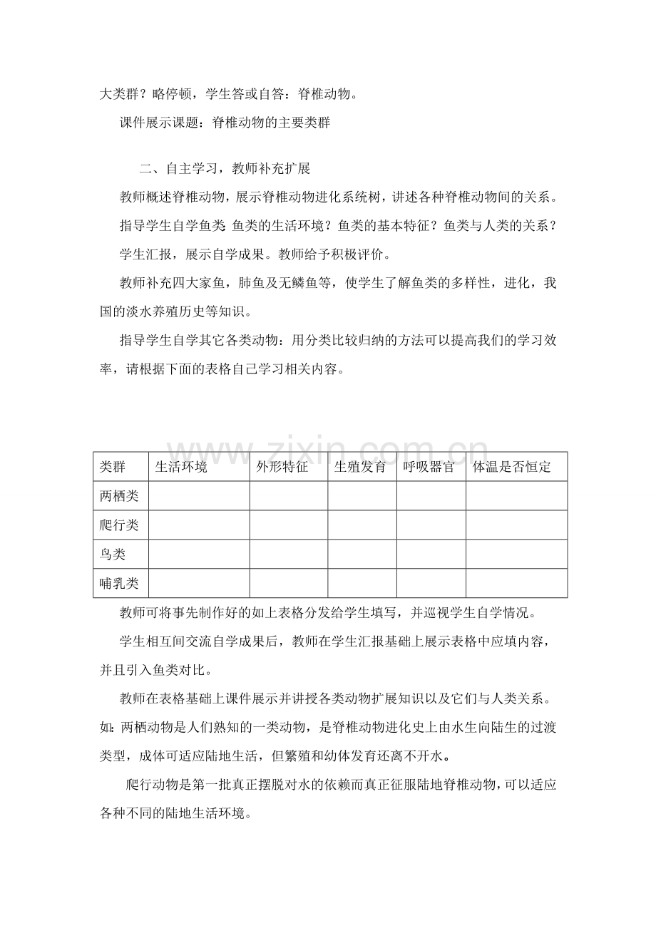 八年级生物《脊椎动物的主要类群》教案北师大版.doc_第2页