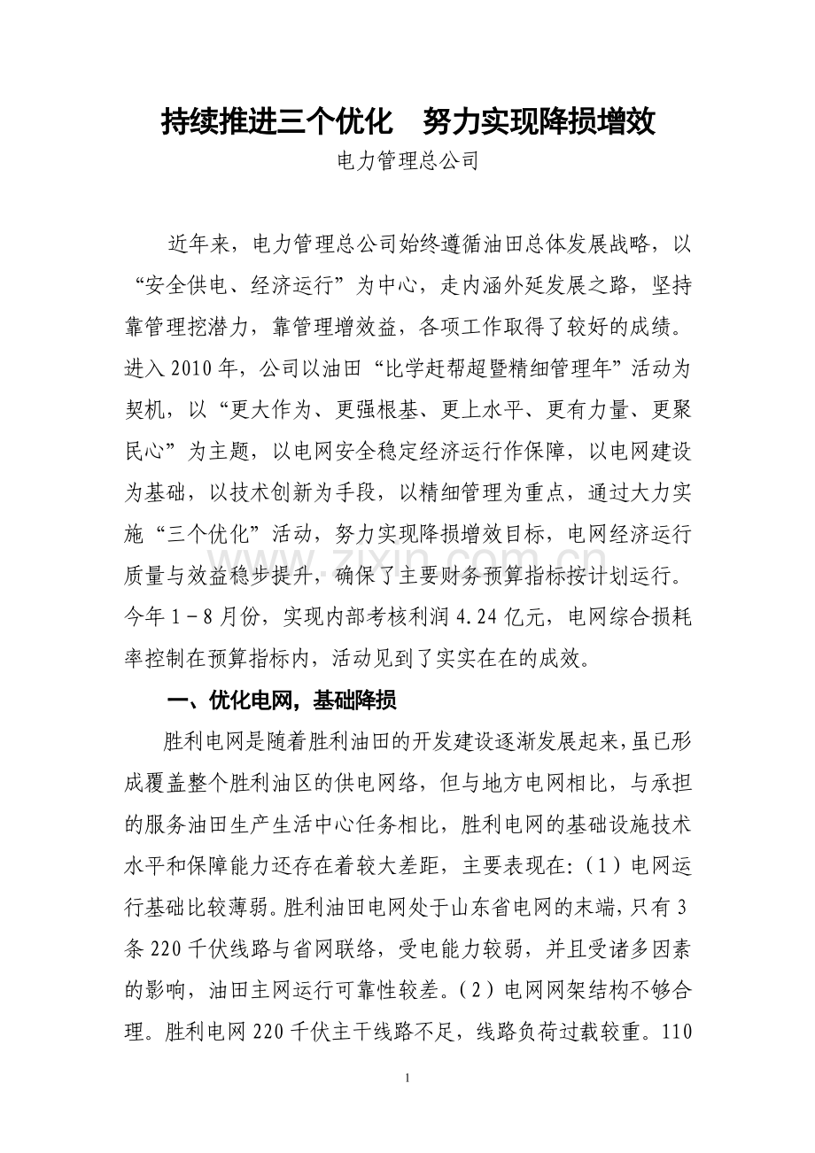 供电公司精细管理挖潜增效汇报材料.doc_第1页