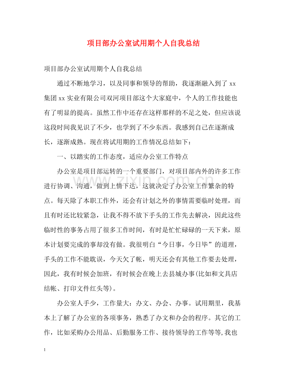 项目部办公室试用期个人自我总结.docx_第1页