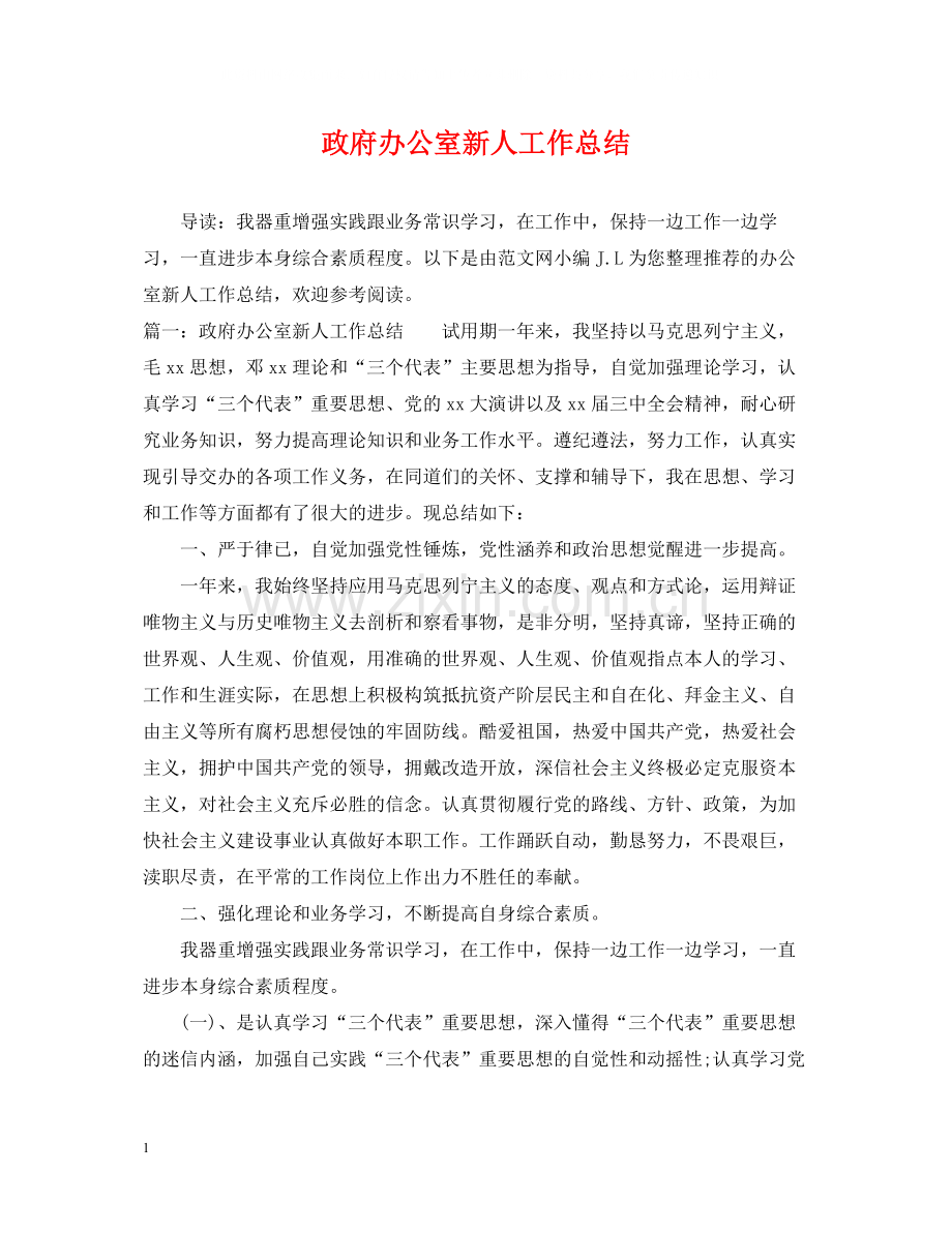 政府办公室新人工作总结.docx_第1页