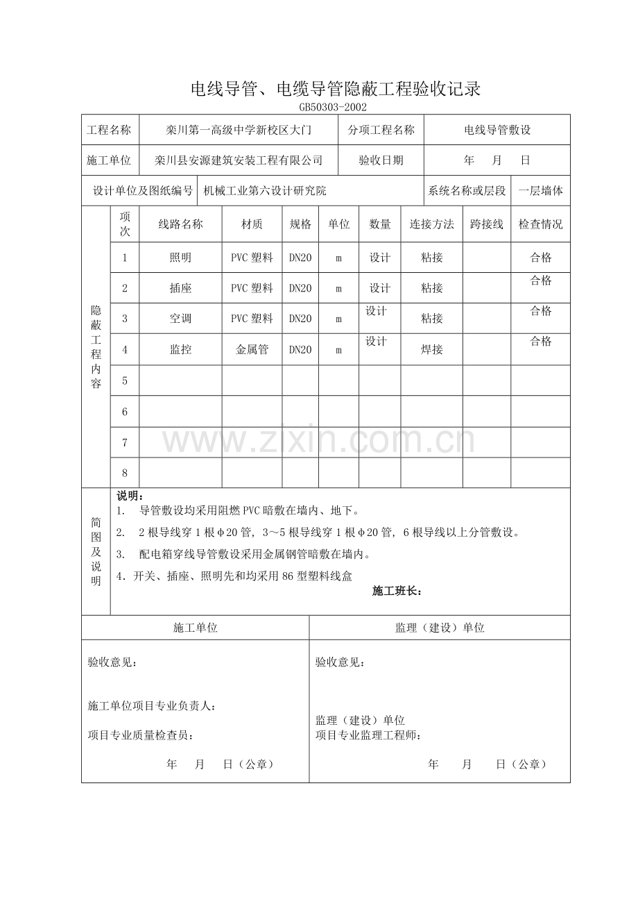 墙体电线、电缆导管隐蔽工程验收记录.doc_第1页