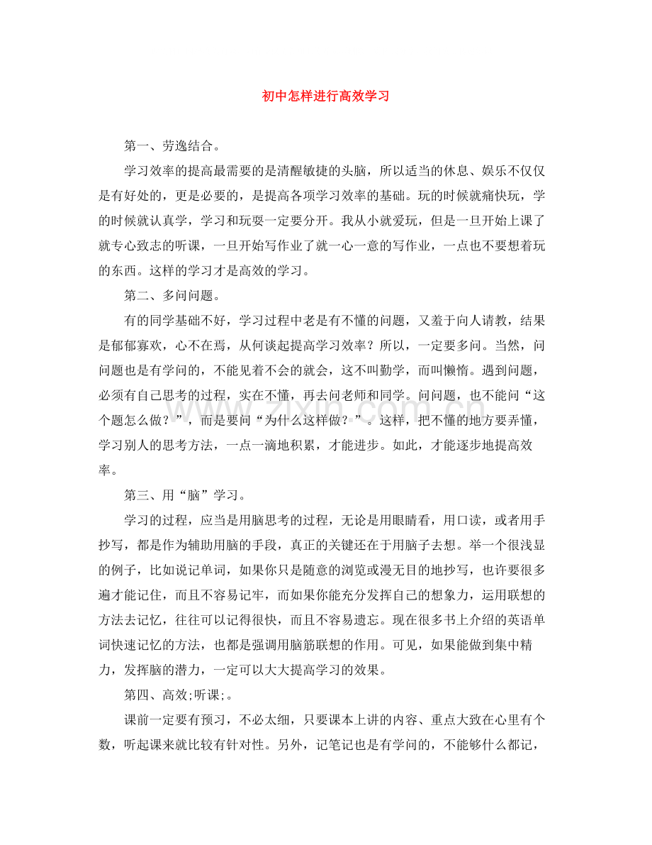 初中怎样进行高效学习.docx_第1页