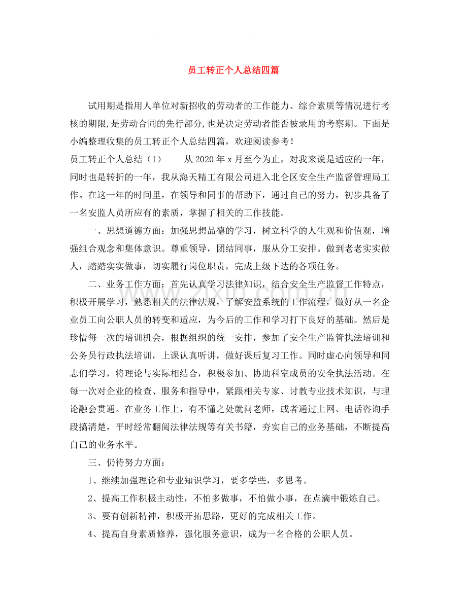 员工转正个人总结四篇.docx_第1页