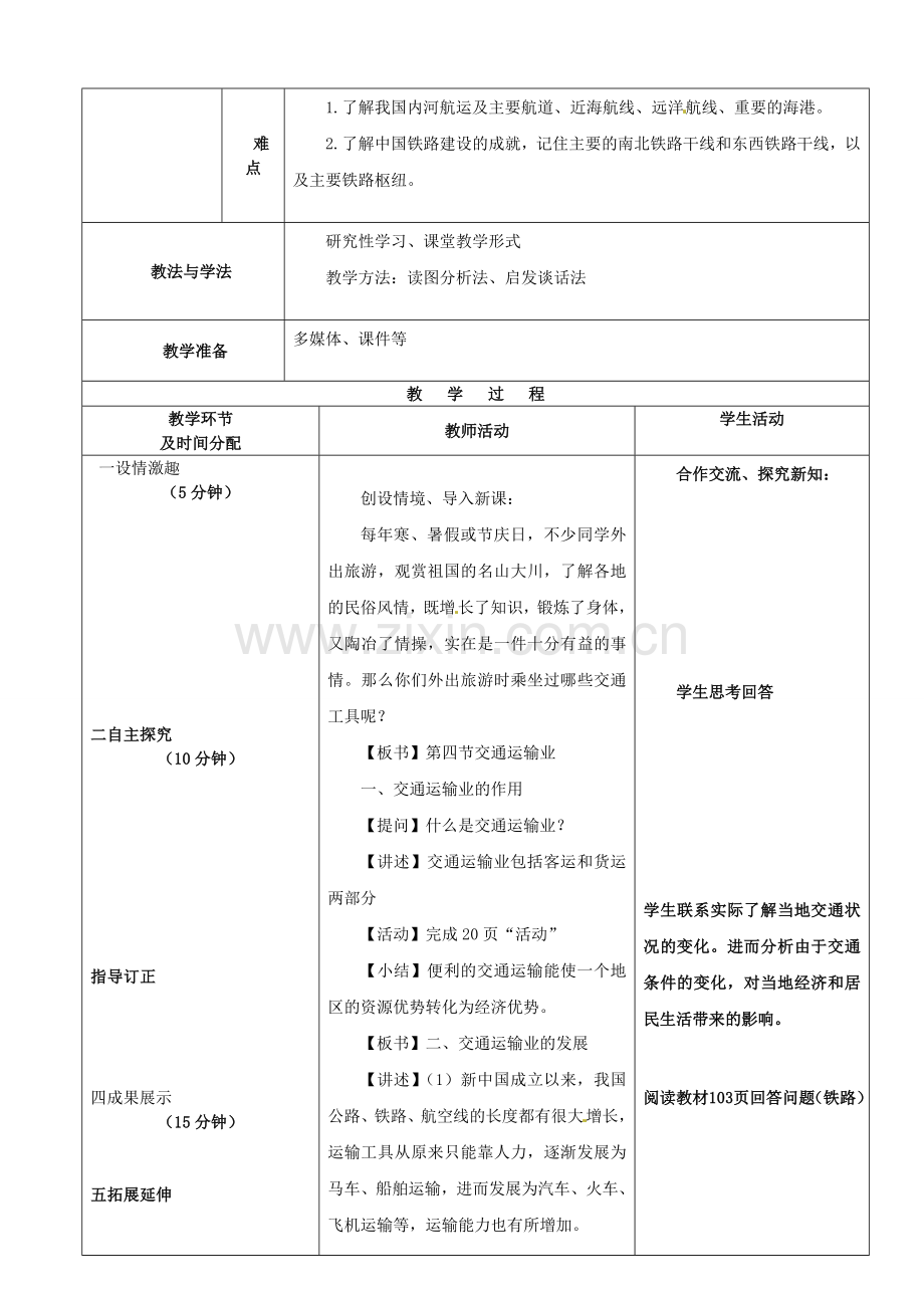 陕西省安康市紫阳县紫阳中学初中部八年级地理上册 4.3 交通运输业教案 （新版）湘教版.doc_第2页