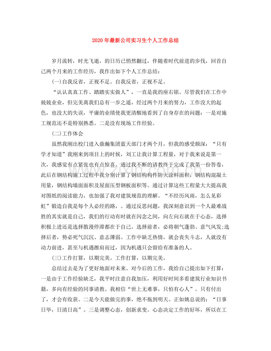 2020年公司实习生个人工作总结.docx_第1页