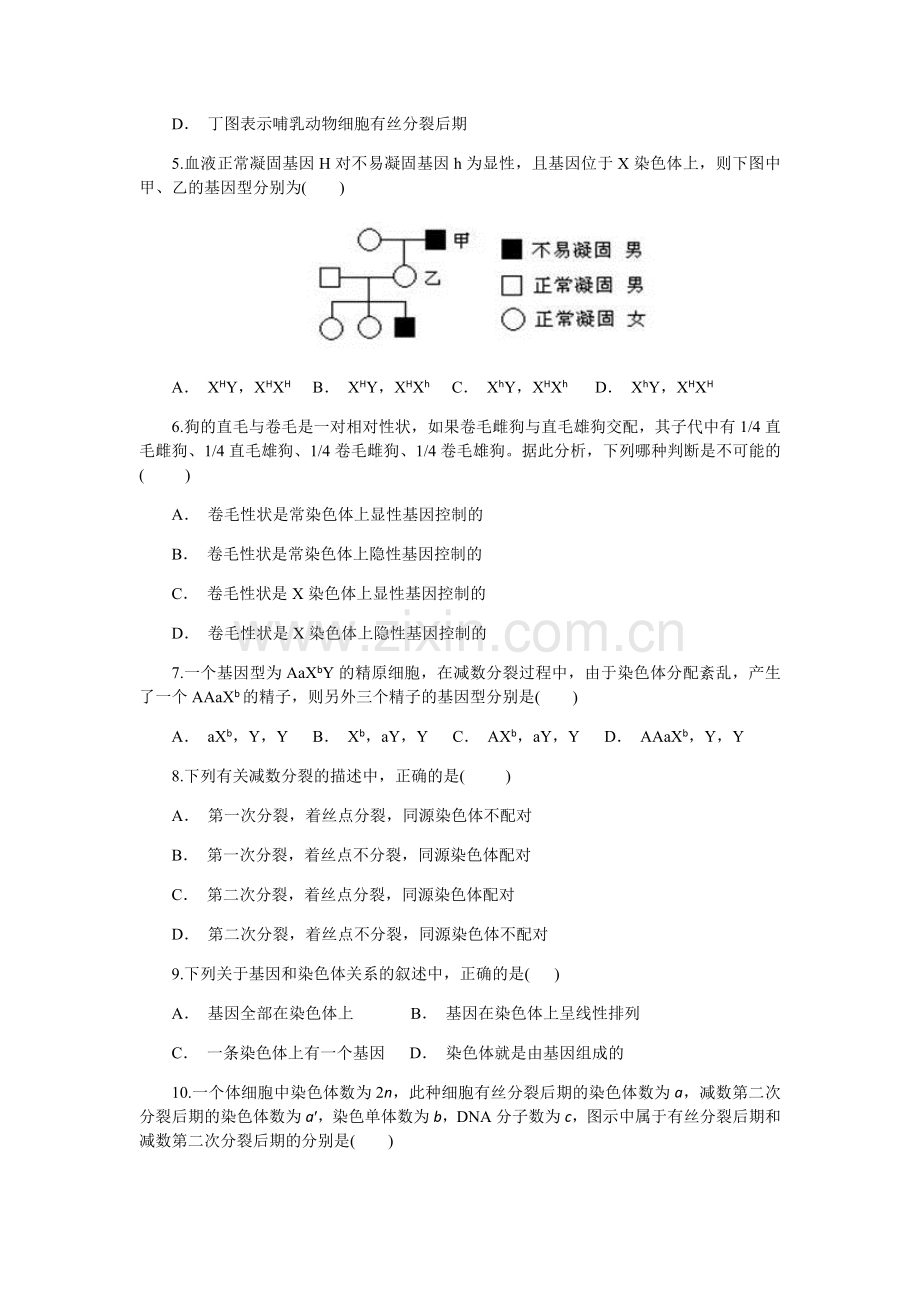 （必修二）单元练习卷：基因和染色体的关系(1).docx_第2页