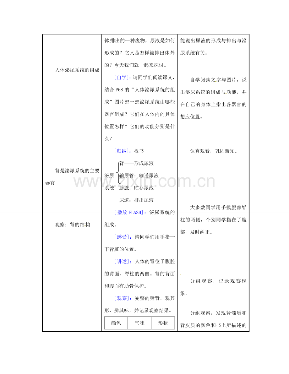 江苏省东台市唐洋镇中学七年级生物下册《11.1 人体泌尿系统的组成》教案 苏教版.doc_第2页