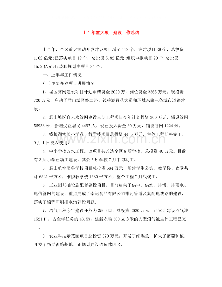 上半年重大项目建设工作总结.docx_第1页