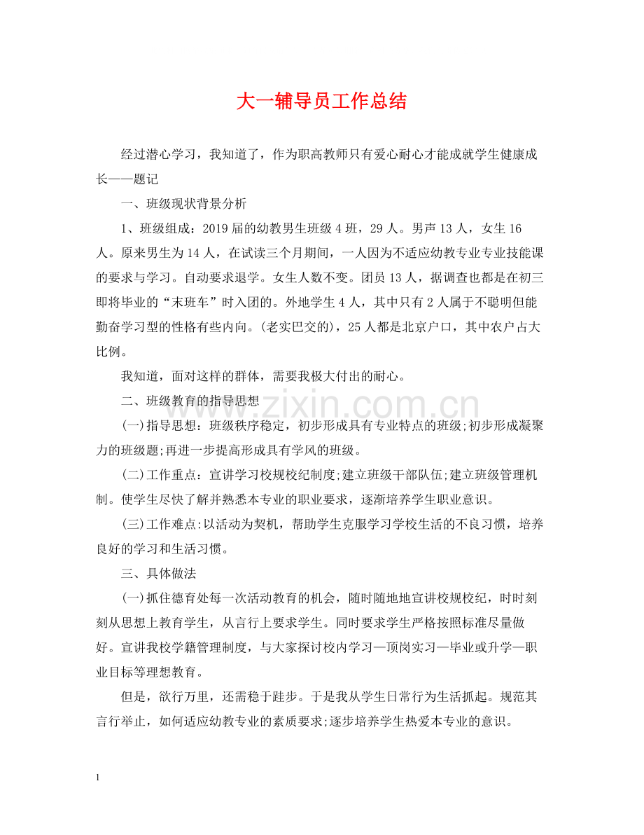 大一辅导员工作总结2.docx_第1页
