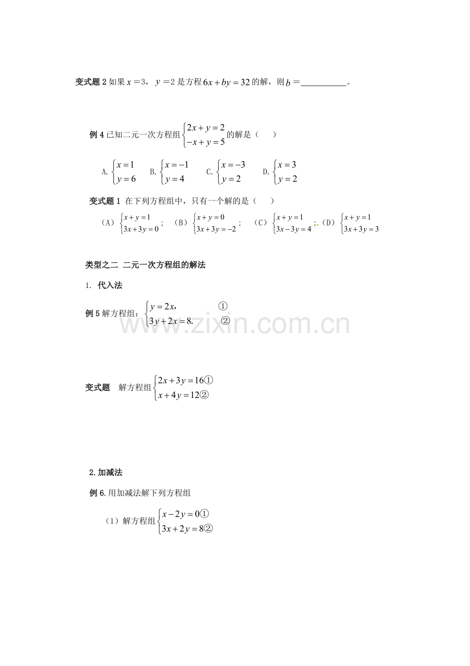 江苏省大丰市万盈二中七年级数学期末复习讲义 第十章 二元一次方程组 苏科版.doc_第2页
