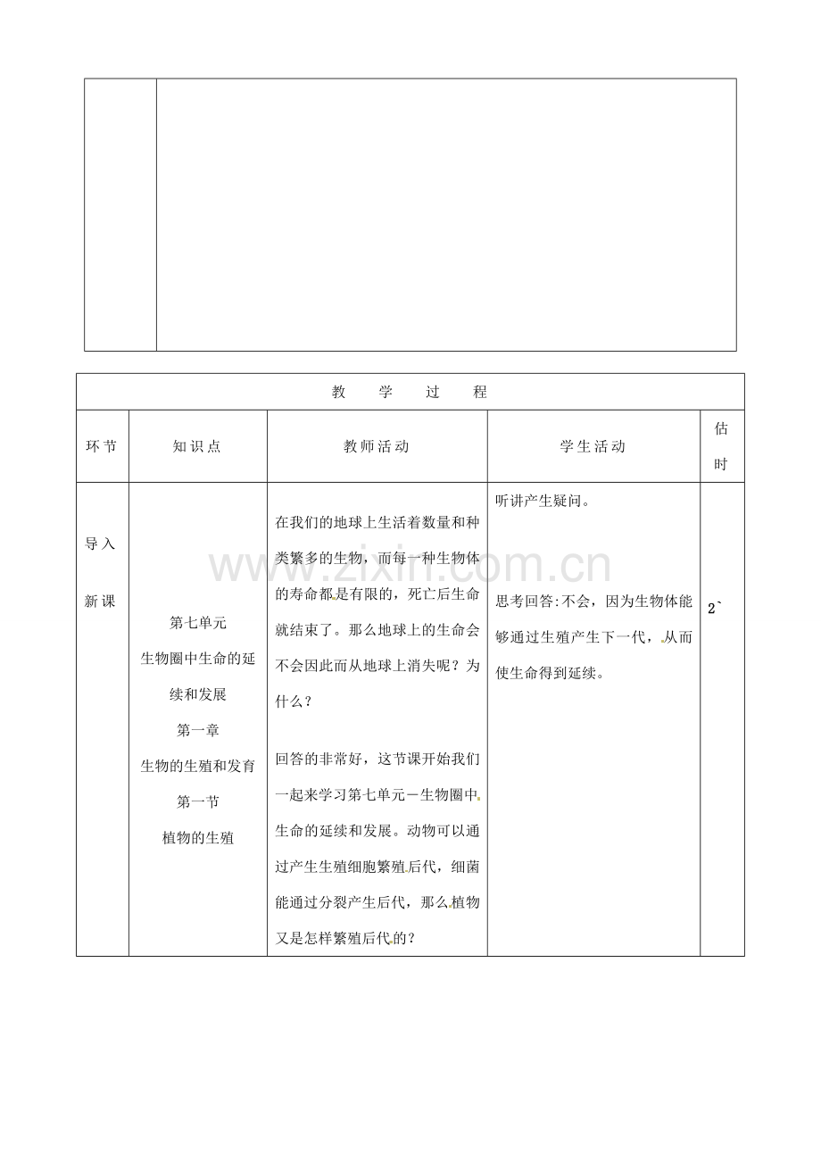 山东省临沭县第三初级中学八年级生物下册 植物的生殖教案 新人教版.doc_第2页