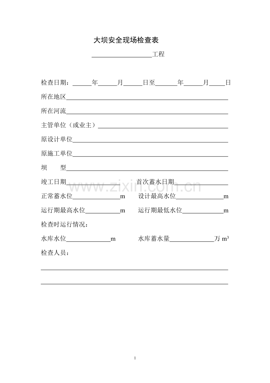 大坝安全现场检查表.doc_第1页