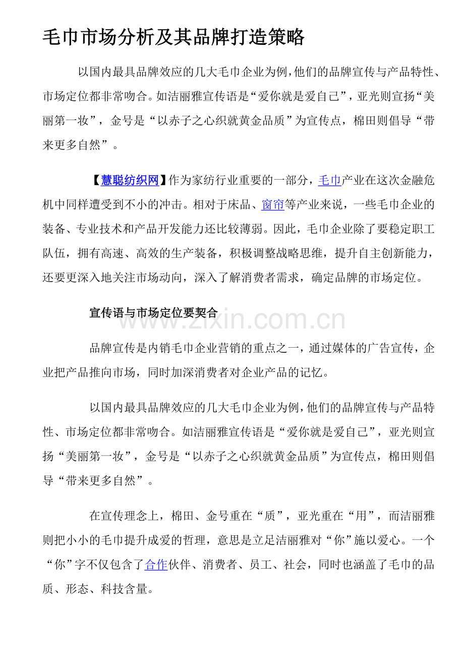 毛巾市场分析及其品牌打造策略.doc_第1页