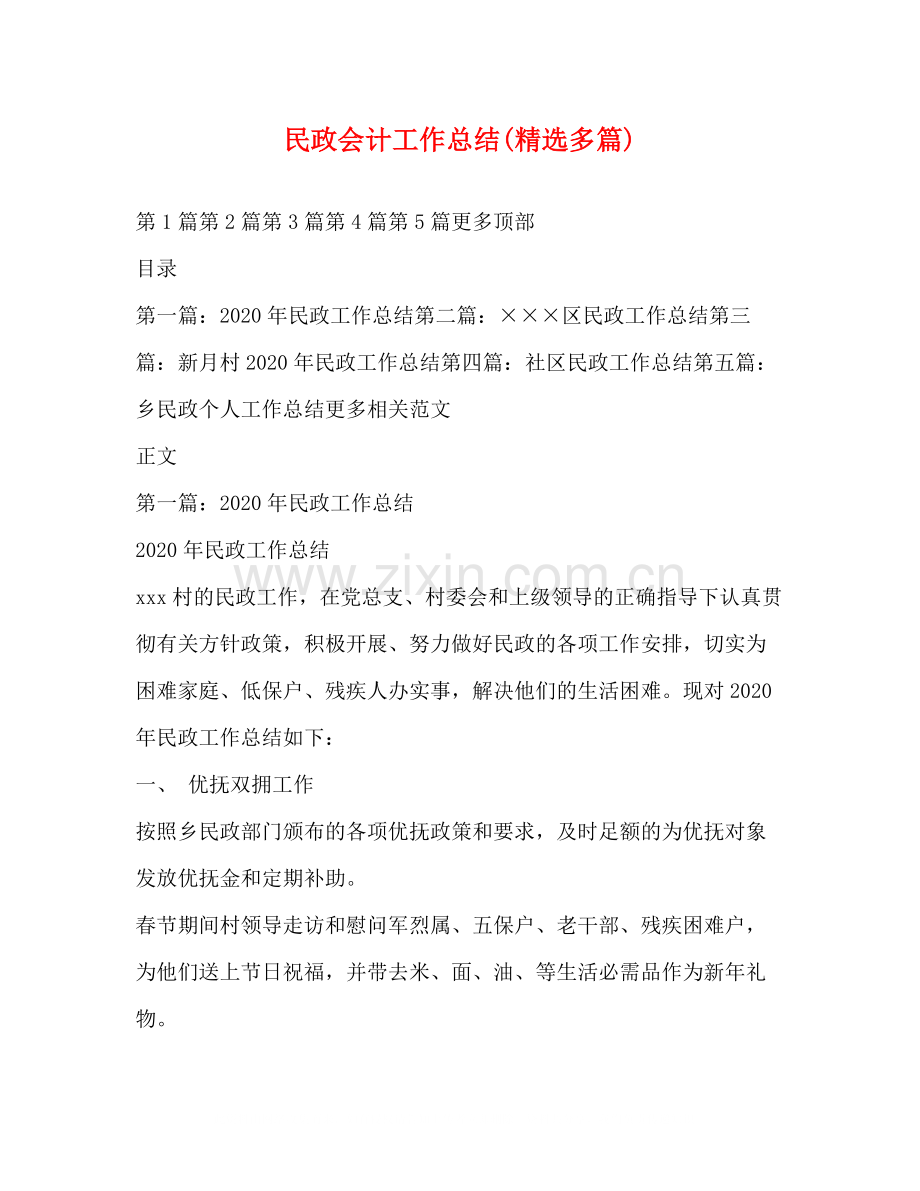 民政会计工作总结多篇).docx_第1页