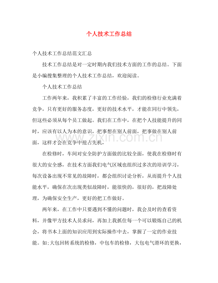 个人技术工作总结 .docx_第1页