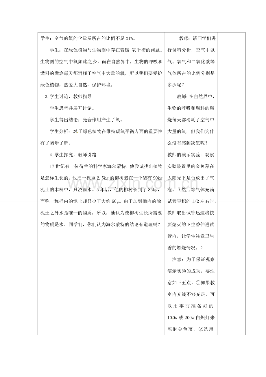 江苏省泗阳县王集中学七年级生物上册《光合作用吸收二氧化碳、放出氧气》教案 苏教版.doc_第2页