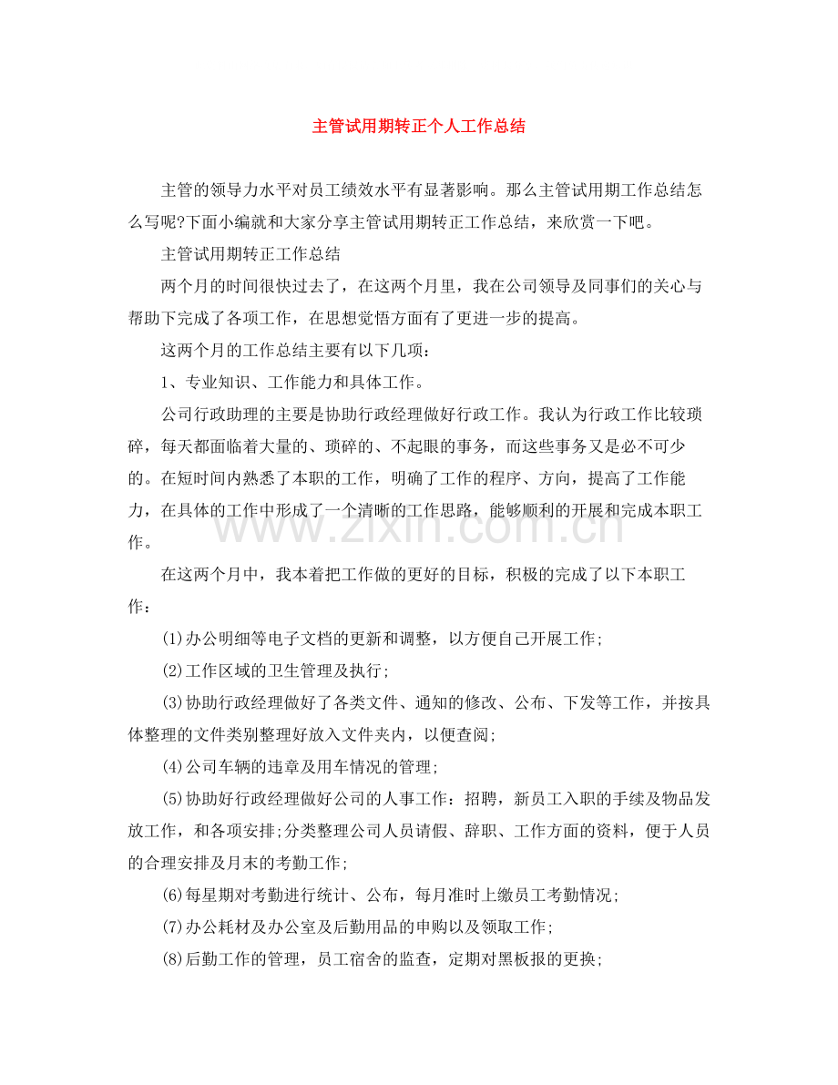 主管试用期转正个人工作总结.docx_第1页