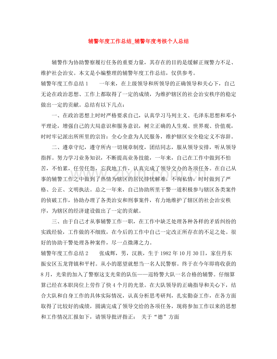 辅警年度工作总结_辅警年度考核个人总结.docx_第1页
