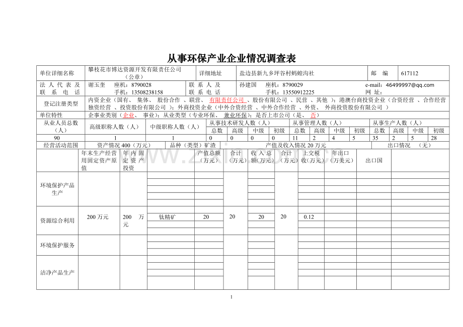 环保产业调查表.doc_第1页