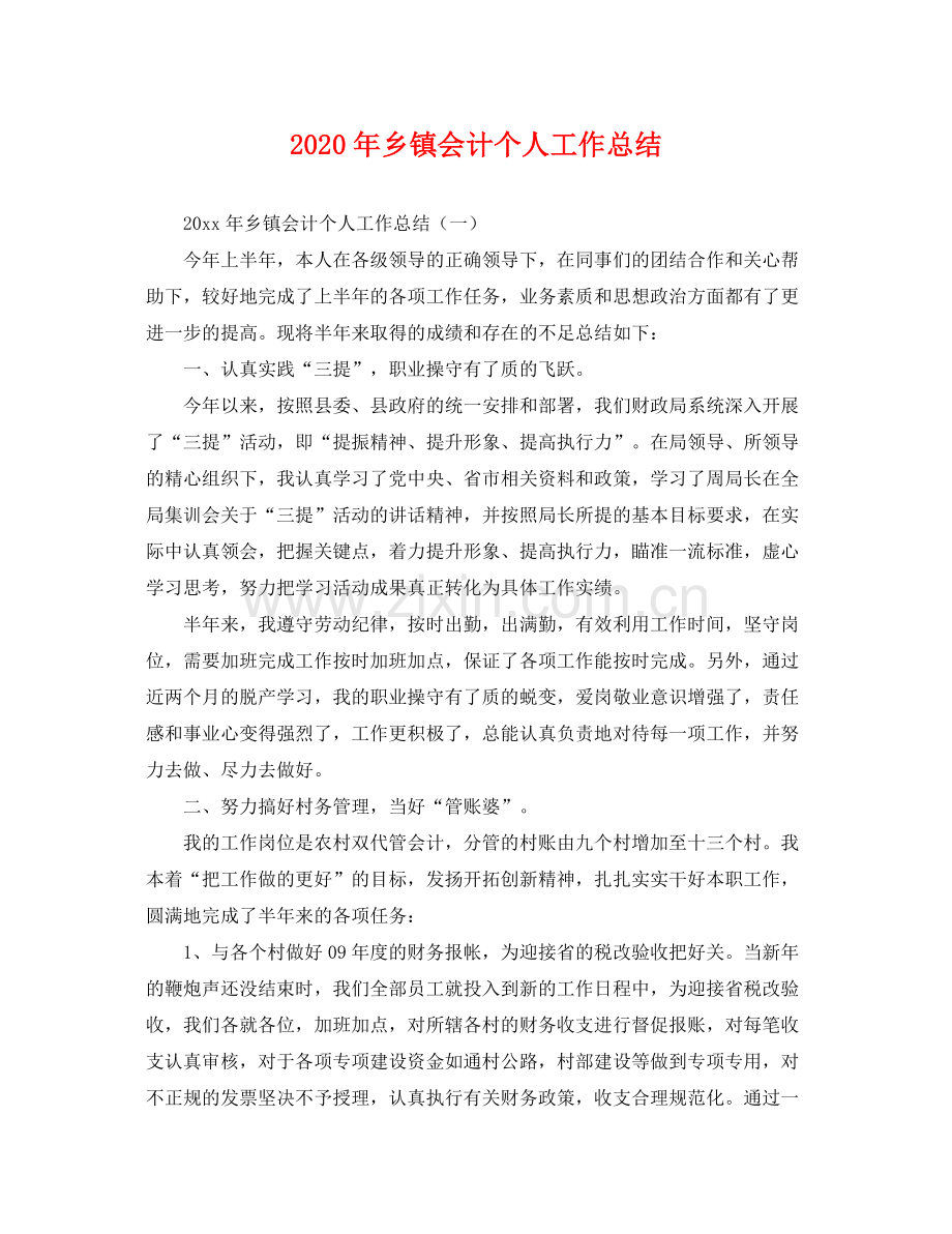 2020年乡镇会计个人工作总结 .docx_第1页