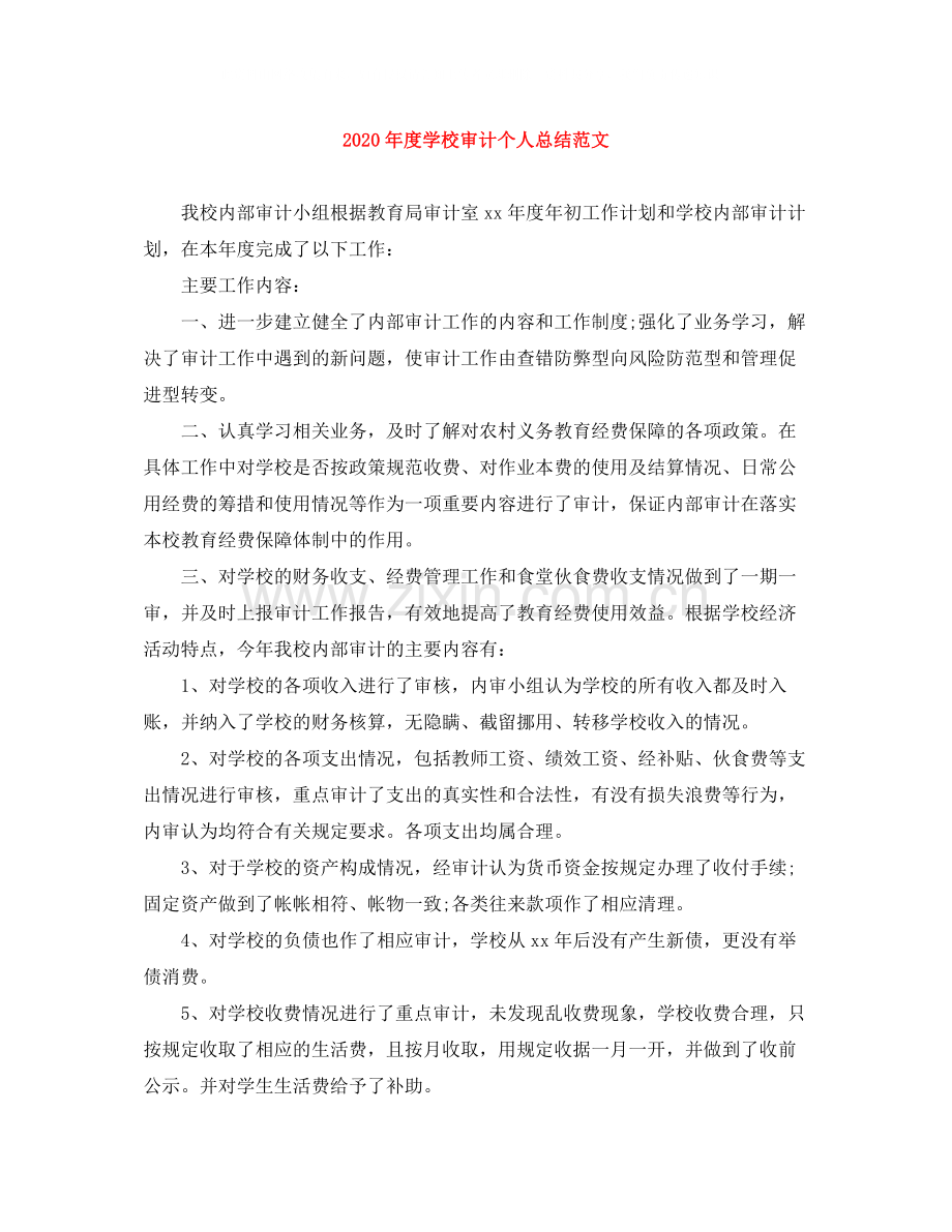 2020年度学校审计个人总结范文.docx_第1页