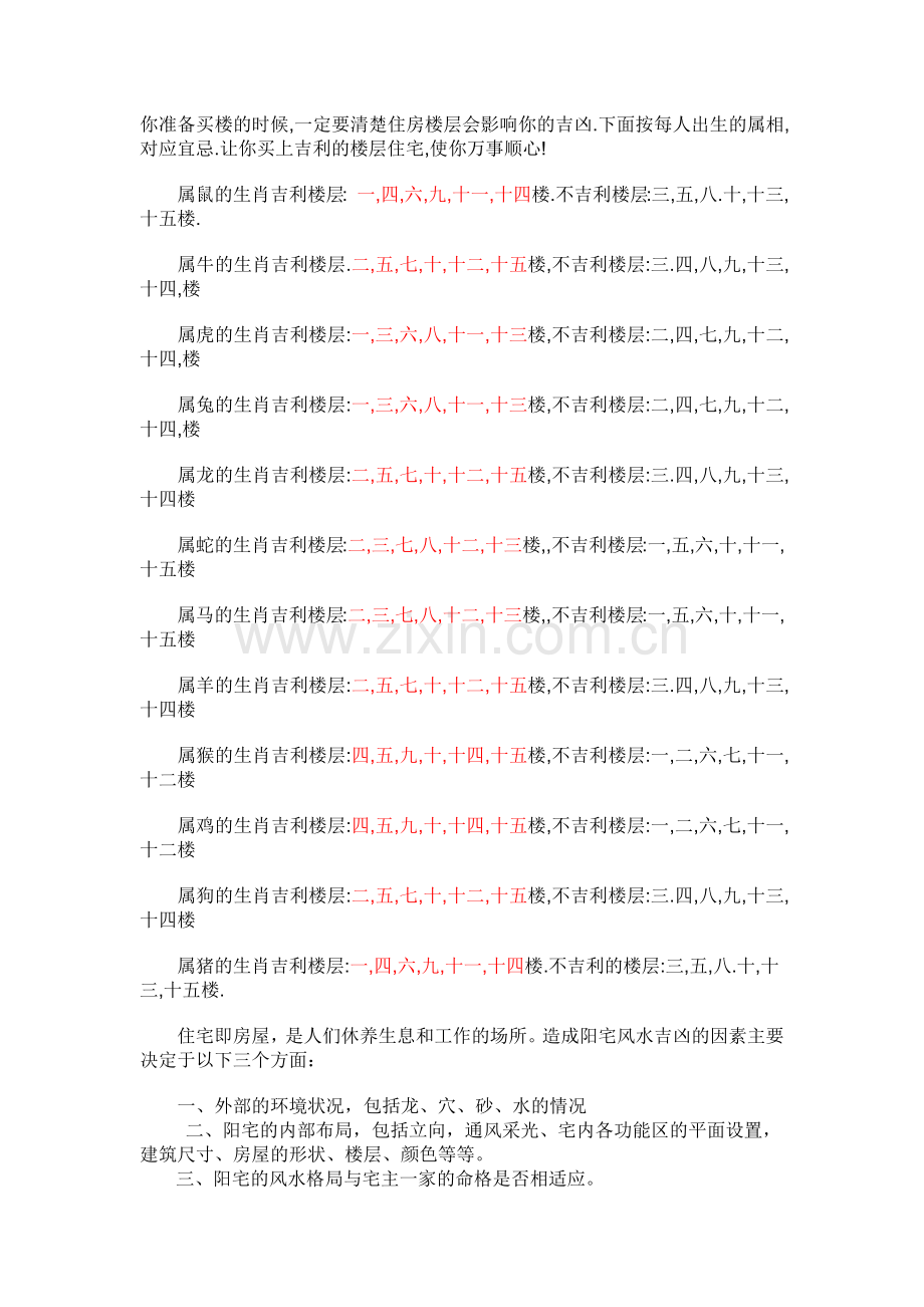 生肖与住宅楼层.docx_第1页