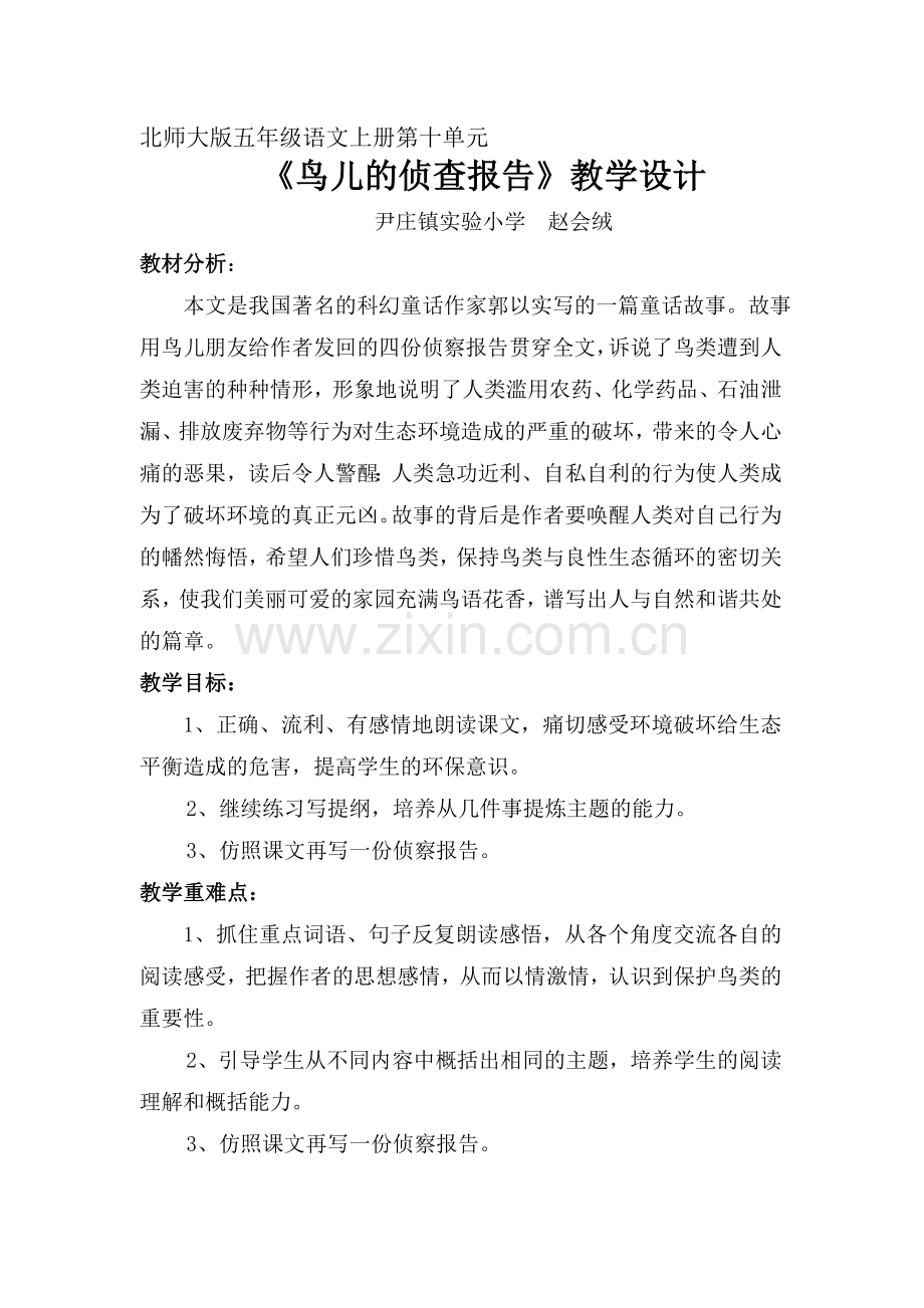 鸟儿的侦查报告教案.doc_第1页
