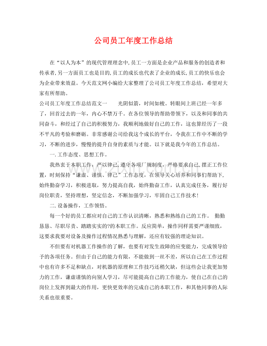 公司员工年度工作总结 .docx_第1页