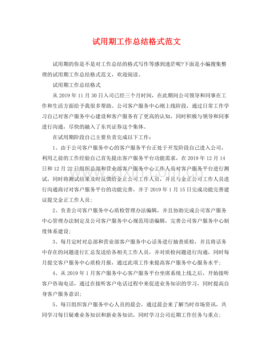 试用期工作总结格式范文 .docx_第1页