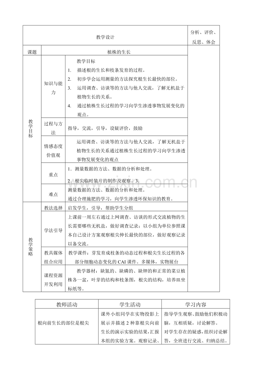 新人教版七年级生物上册植株的生长.doc_第1页